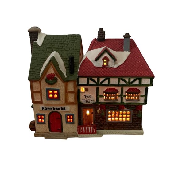 Vtg Lemax Village Square Collectibles Bobs Tobacco Rare Books Christmas Lighted - Picture 2 of 14